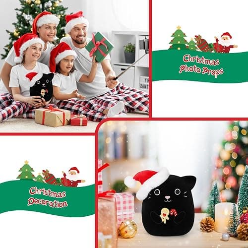 Zcstioxl Christmas Cat Plush, Black Cat Stuffed Animal Toy, Cute Christmas Plush Stuffed Cat Doll, Soft Gingerbread Plush Pillow for Girls Boys Adults thumbnail 5