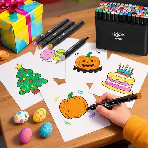 Kitire 80 Alcohol Markers Set, Quick Drying Dual Tip Colouring Pens for Adults, Permanent Art Felt Tip Pens for Coloring Book, Drawing Graffiti, Manga Artists, Painting, Anime, Sketching thumbnail 2