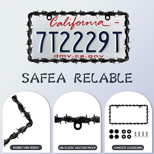 OPUHOHR 2Pcs Barbed Wire Design License Plate Frame, Universal | Car Frame with Screws, Personalized License Cars for Men and Women thumbnail 3