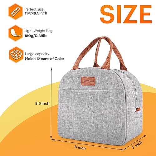 Lunch Bag for Women & Men Adult Insulated Lunch Box, Small Leakproof Cooler Food Lunch Containers Reusable High Capacity Lunch Tote Bags for Work, Travel, Outdoor (Grey) thumbnail 2