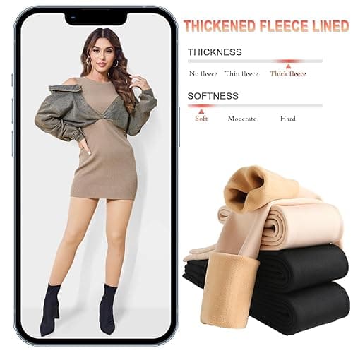 KBVOT Fleece Lined Tights Women Sheer Fake Translucent Winter Thermal Pantyhose Opaque Warm Thick High Waist Leggings(XS-2XL) - X-Small - Skin Stirrup thumbnail 3