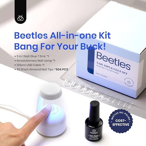 Beetles Gel Nail Kit Almond Short, 500Pcs Pre Shaped Clear Extra Short Almond Gel Nail Tips Easy Nail Extension Set with 5 in 1 Multifunctional Nail Glue Base Uv Led Nail Lamp Nail Art Gifts for Women thumbnail 2