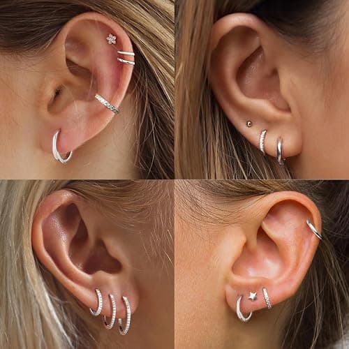 ChicSilver 925 Sterling Silver Huggie Earrings for Women 14K Gold Plated Silver Hoop Earrings for Women Hypoallergenic Small Cubic Zirconia Huggie Earring (6/8/10/12/14/16/18/20mm) thumbnail 7