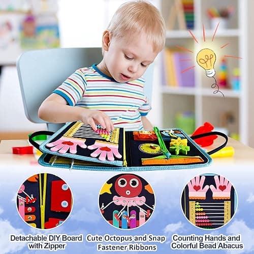 Gojmzo Busy Board Montessori Toys for Toddler Boys & Girls Gifts, Sensory Toys for Toddlers, Educational Travel Preschool Activities Learning Alphabet Count Fine Motor Skills thumbnail 5