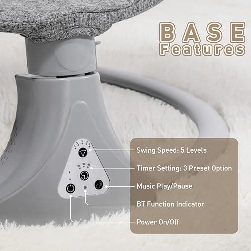 Baby Swing Chair: Baby Bouncer from Birth with Bluetooth Remote Control | Cordless 5-Speed Levels 12 Lullabies & 3 Timers | 3 Adjustable Angles & Electric Rocking Chair for Newborn | Gray thumbnail 7