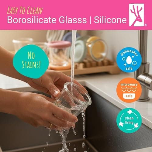 Elk and Friends Baby 4oz Borosilicate Glass Food Storage Jars | 12pk | Borosilicate Glass | Set of 12 | Microwave, Oven + Dishwasher Safe | Perfect for Purees, Breast Milk + Baby Food thumbnail 8