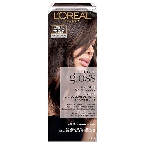 L'Oreal Paris Le Color Gloss One Step Toning Hair Gloss Treatment, Cool Brunette, Enhance Your Shine with this Semi Permanent Hair color, 1 Kit - Image 1