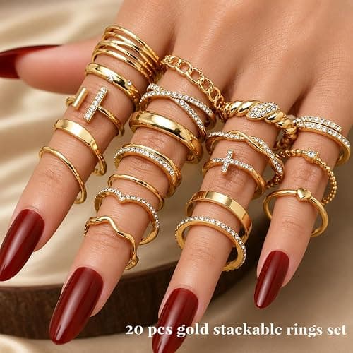 KISS WIFE Golden Silvery Black Kunckle Rings Set for Women, Dainty Simple Trendy Cute Stackable Finger Rings Pack, Perfect for Stacking Layering on Thumb and Knuckle, Mixed Size, Jewelry Gift thumbnail 2