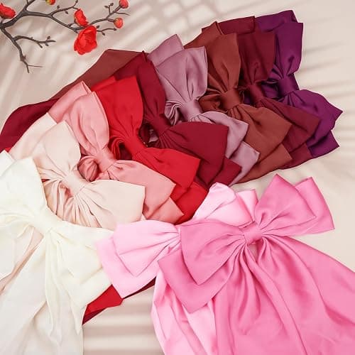 Large Hair Bows for Women Pink Silky Satin Hair Bow Hair Clips Long Tail French Hair Ribbon Coquette Bows Hair Barrettes for Girls thumbnail 6