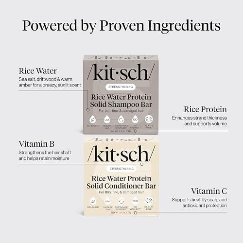 Kitsch Rice Water Protein Solid Shampoo and Conditioner Set for Hair Growth – Strengthening Hair Care Duo w/Rice Protein & Vitamins for Damage Repair – Paraben, Sulfate & Silicone Free, Made in USA thumbnail 5
