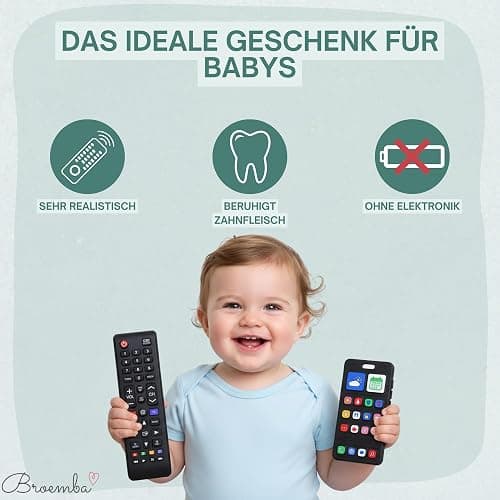 Broemba Fernbedienung Baby & Handy - Realistisches Spielzeug ohne Elektronik - 100% Silikon Beißring für Jungen und Mädchen - BPA Frei thumbnail 3
