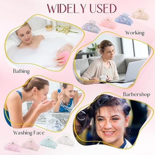 Yuxung 16 Pcs Large Acrylic Hair Claw Clips Bulk for Women Christmas Birthday Gift Fashion French Style Cute Hair Accessories Non-slip Hold Claw Clip for Thick Thin (3.19 Inch,Mermaid Princess Color) thumbnail 6