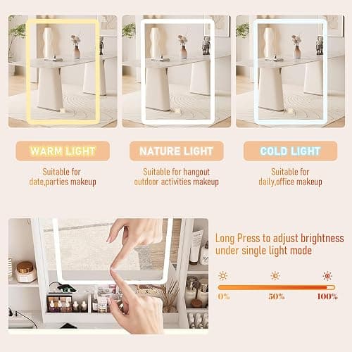 ALEAVIC Vanity Desk with Mirror and LED Lights, Makeup Vanity Set with Power Outlet, and Stool,Jewelry Storage,White Vanity Desk for Bedroom thumbnail 5