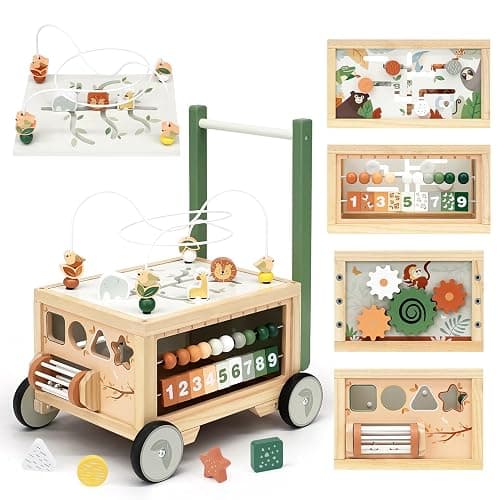 Joyreal Wooden Baby Walker - 9-in-1 Baby Push Walker with Activity Cube, Push Activity Walker for Boys and Girls, Sit-to-Stand Learning Walker Activity Center, Speed & Height Adjustable - Image 1