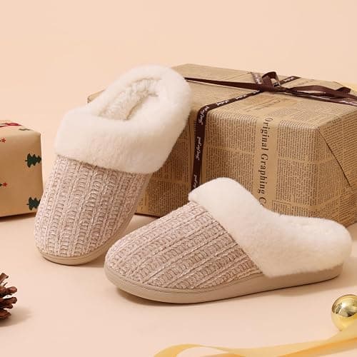 Evshine Warm Knit House Slippers for Women Comfy Wool-Like Lined Chenille Slippers with Memory Foam and Indoor Outdoor Soles thumbnail 6