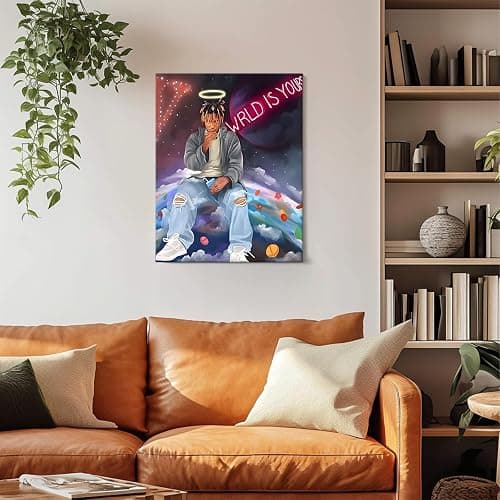 B.B.F MAKE Juice WRLD Canvas Wall Art Pop Rapper Sitting on World Poster Cosmic Picture Artwork, Music and Galaxy Aesthetic Wall Decor for Living Room Bedroom Game Room Bar Studio, Framed 11x14inch thumbnail 3