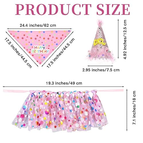 Dog Birthday Bandana with Hat and Dress Girl Set Puppy Birthday Party Supplies Cute Tutu Skirt Outfit for Small Medium Large Dogs Decorations(Pink) thumbnail 2