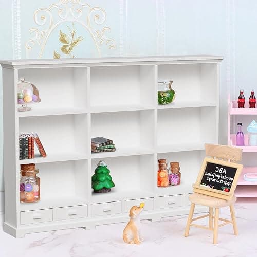 XYMTOY 1:12 Dollhouse Bookshelf Openable Drawers White | 1:12 Scale Design, Operable Drawers, Sturdy Premium Material, Versatile Room Decor, Ideal Gift for Kids thumbnail 2