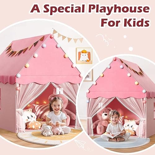 EagleStone Kids Play Tent with Star Light, Padded Mat,Toddler Tent Indoor,Playhouse for Toddlers, Boys, Girls, Neutral Color, Indoor Bed Tent Gift Toy (Pink) - Pink thumbnail 8