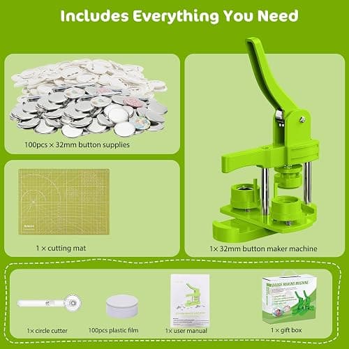 Aiment 32mm Button Maker Kit – 1.25 Inch Button Maker Pin Badge Press Machine with 100PCS Supply Parts & Circle Cutter & Cutting Mat, Perfect for DIY Crafts & Birthday Gifts thumbnail 7