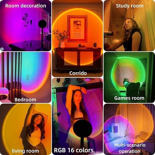 Sunset Lamp Projector LED Lights Night Light Sunlight Sunrise Room Decor RGB Lights for Bedroom Ambient Lighting Living Room Gifts for Women Dorm Party Birthday thumbnail 5