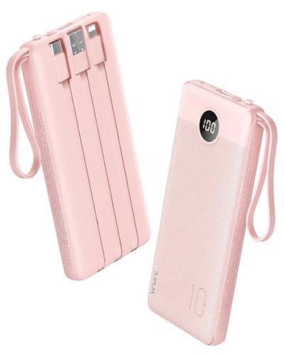 VRURC Portable Phone Charger, 20W PD Fast Charging Portable Charger for iPhone, 10000mAh Battery Bank with Cables, 4 Output 3 Input USB C Battery Pack for iPhone 17 16 15 14 13,Samsung Galaxy-Pink - Image 1