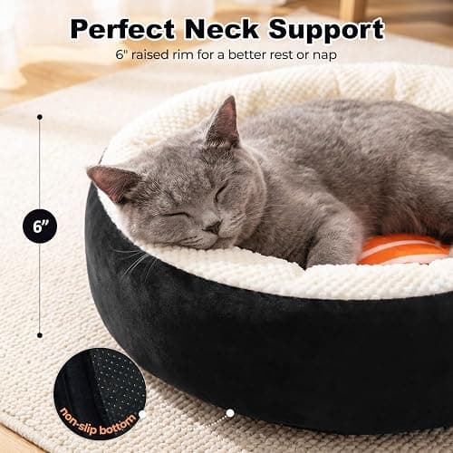 Mellownido Sushi Cat Bed, Calming Small Dog Bed 21in, Washable | Anti-Anxiety Cuddler Bed for Kitten & Puppy, Ultra-Soft Plush Fur, Non-Slip Bottom, Fully Machine Washable Pet Bed thumbnail 5