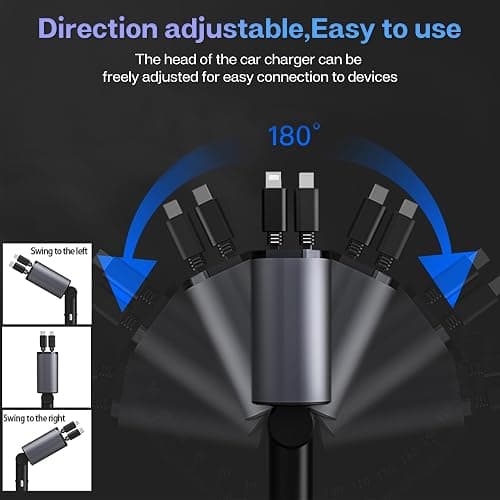 Retractable Car Charger with 100W Fast Car Charger 4 in 1 for iPhone and Type C, Retractable Cables (80cm) and 2 Charging Ports, Compatible with iPhone 15/14/13/12 Pro Max XR thumbnail 4