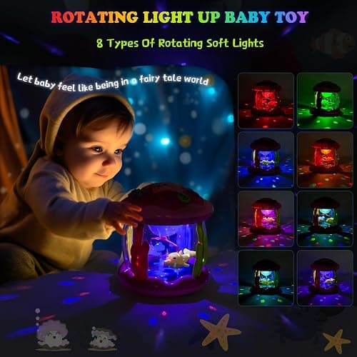 M SANMERSEN Baby Girl Toys 6-12 Months - Babies Ocean Rotating Projector Light Up Musical Toys for 12-18 Months Crawling Learning Tummy Time 1 2 Years Old Infant Boys Girls Pink thumbnail 6