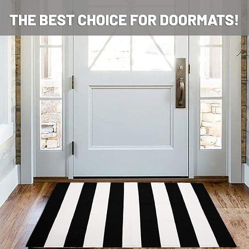 IOHOUZE Black White Striped Rug -27.5" X 43" Front Door Mats Outdoor,Washable Rug for Front Porch Decor,Spring Summer Welcome Mats Outdoor Indoor, Doormat for Farmhouse/Entryway/Home Entrance thumbnail 9