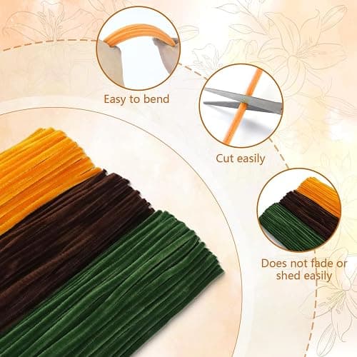 400 Pcs Golden Pipe Cleaners Craft for Flowers, 3 Colored Pipe Cleaner Flower Kit, Pastel Chenille Stems for Handmade Bouquet Wrapping Party Decorations with Floral Wire, Ribbons, Tape thumbnail 3