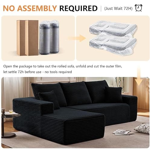 atosela Sectional Couches for Living Room Cloud Couch Sofa with L-Shape Couch in a Box Upholstered Boneless Couchs Modern Modular Sectional Couch with Chaise(Black,3 Seater-Right-Facing Chaise-96) thumbnail 8