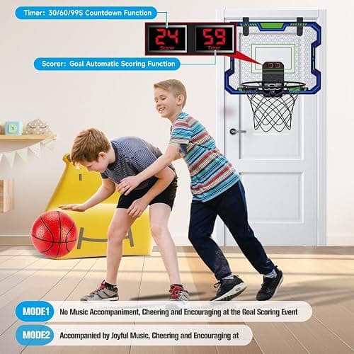 Basketball Hoop Indoor for Kids(4-12 Years Old), Over The Door Basketball Hoop with Scoring, Countdown and Music Accompaniment, Christmas Toys thumbnail 5