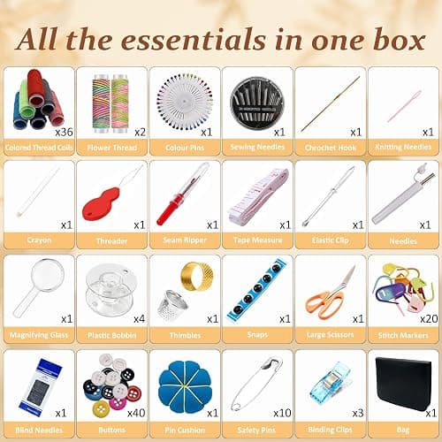 Professional Sewing Kit for Adults, 205PCS Needle and Thread Kit with 36 Spools, Scissors & Case, Mini Sewing Kit & Travel Sewing Kit for Beginners, Emergency Repairs, Sewing Machine Accessories thumbnail 2