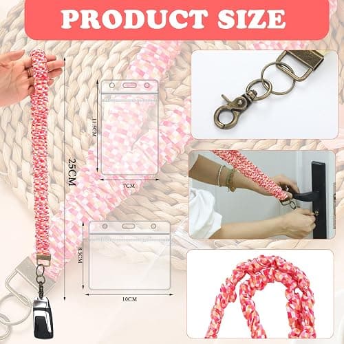 Marspark 2 Set Scrunchie Lanyards with 4 Card Holders for ID Badges and Keys Cute Stretchy Scrunchie Neck and Wrist Lanyards for Teacher Women Nurses School Office Supplies(Bright, Checked) thumbnail 3