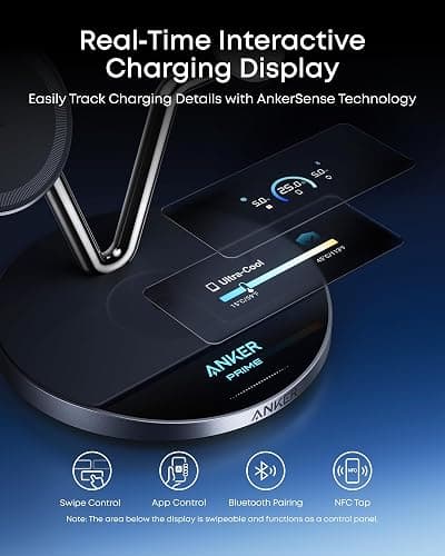 Anker Prime MagSafe Charger Compatible, 3-in-1 Charging Station, Qi2 25W Certified Wireless Charger Dock Stand, Smart Display with TEC Active Cooling, for iPhone 17, Apple Watch, AirPods, and More thumbnail 5