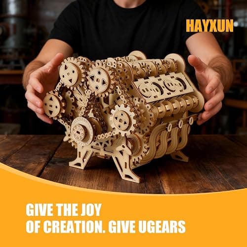 3D Puzzles for Adults - Wooden V8 Engine Model Kit, 3D Puzzle Model Engine Kit with Working Motor, DIY Kits Hobbies for Men for Men, Teen (591 Pcs) thumbnail 4