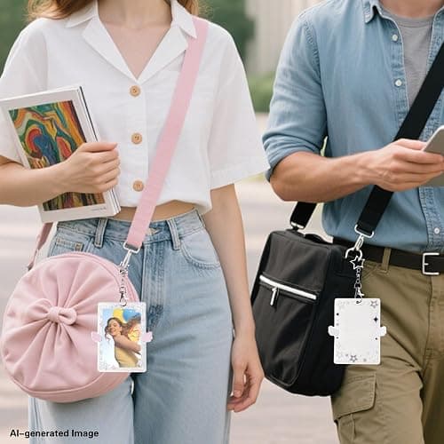 2 PCS Angel Wing Photocard Holder - Kpop Photo Card Holder Keychain|Clear Acrylic ID Badge Case for Student & Bus Cards (Pink & White) thumbnail 6