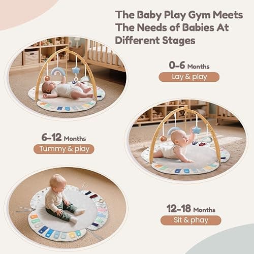 EXIN DECHEN Baby Play Gym & Activity Mat,Natural Organic Bamboo Frame with 4 Detachable Sensory Toys,Tummy Time Mat,Play Mat for Babies 0-6 Months,Newborn Play Mat,Baby Essentials Gifts thumbnail 5