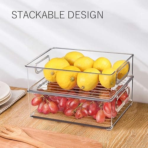 Stackable Refrigerator Organizer Bins, 6 Pack Clear Kitchen Organizer Container Bins with Handles and 20 PCS Plastic Bags for Pantry, Cabinets, Shelves, Drawer, Freezer - Food Safe, BPA Free 10"L thumbnail 4