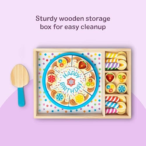 Melissa & Doug Birthday Party Cake - Wooden Play Food with Mix-n-Match Toppings and 7 Candles thumbnail 5