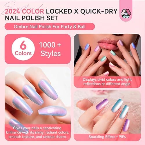 SAVILAND 6pcs Ombre Nail Polish Sets: Charm Pink Blue Gold Purple Pearl Summer Fingernail Polish Colors Air Quick Dry Nail Polish Plant-base Castor Oil Natural Nail Lacquer Women Home Manicure DIY thumbnail 2