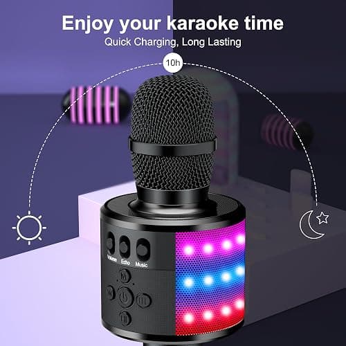 BONAOK Karaoke Microphone for Kids & Adults - Bluetooth Microphones Singing Mic with Disco Lights, Echo Effect, Built-in Speaker Portable Karaoke Player for Party Travel Gifts Q78(Black) thumbnail 3