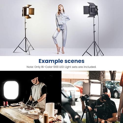 NEEWER 2 Pack Bi Color 660 LED Video Light and Stand Kit: (2) 3200-5600K CRI 96+ Dimmable Light with U Bracket and Barndoor, (2) 75 inches Light Stand for Studio Photography, Video Recording (Black) thumbnail 9