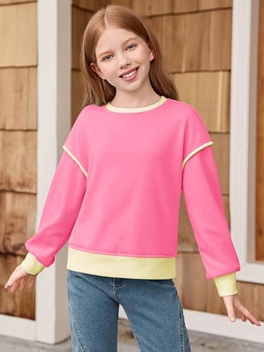 Haloumoning Girls Casual Crewneck Sweatshirts Long Sleeve Color Block Loose Fit Fall Cute Pullover Tops 5-14 Years thumbnail 3