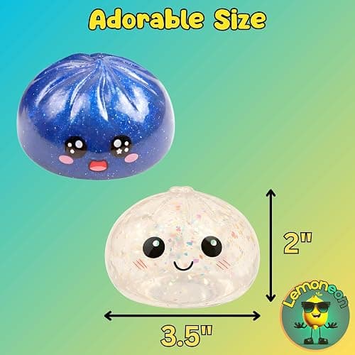 Lemoneon Glitter Dumpling Squishy Mystery Box 2 Pcs - 2026 Upgraded Dumplings Squishes for Adults Teens Squeeze Easter Basket Stuffers & Stocking Stuff Smiling White and Sad Blue thumbnail 2