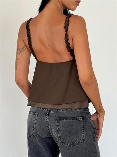 Women Y2k Ruffle Cami Top Tie Front Sleeveless V Neck Ruched Flowy Peplum Babydoll Tops Summer Coquette Streetwear thumbnail 4