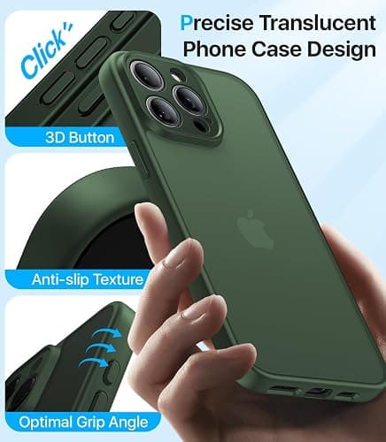 Shiiuou Shockproof for iPhone 13 Pro Case, [Camera Protection] [Military-Grade Drop Protection] Protective Anti-Yellow Slim Translucent Skin-Friendly for iPhone 13 Pro Phone Case, Forest Green thumbnail 6