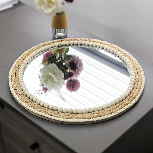 SWTHONY 18 Inch Boho Round Hanging Wall Mirror Decorative Rattan Circle Mirrors for Farmhouse, Living Room, Bedroom thumbnail 4