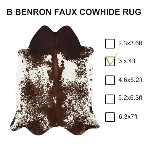 BENRON Cowhide Rug 3x4ft Area Rug Ultra-Thin Cow Hide Rug Non Slip Cow Print Rugs for Bedroom Table Topper Wall Decor Cute Animal Rug Western Faux Leather Carpets,Coffee thumbnail 4